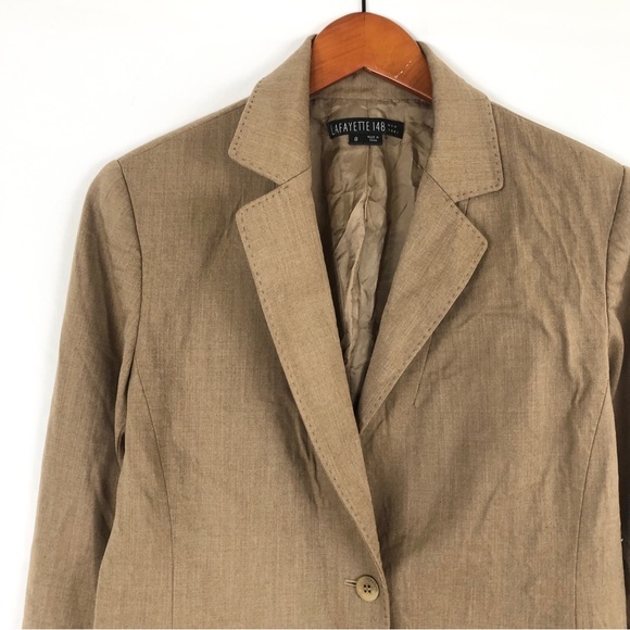 Lafayette 148 Wool Blazer Single Breasted Brown Size 8 Work Stretch‎ - Picture 2 of 6